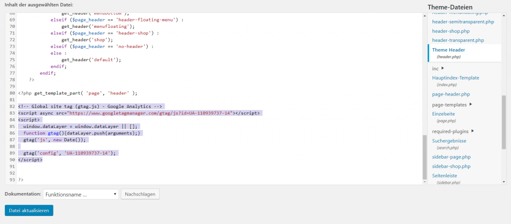 Google Analytics Tracking Code in WordPress Header einfügen
